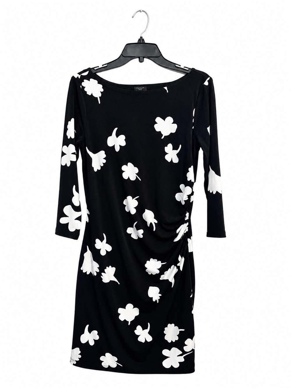 Ann Taylor Black & White Ruched Sheath Dress – Women’s Medium Petite